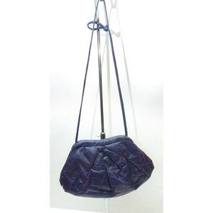 Vintage Sumptuous Blue Leather Embossed Pouch Bag Made in USA Park Avenue Int